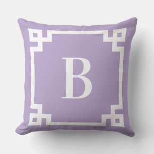Lavender Purple Greek Key Border Monogram Cushion