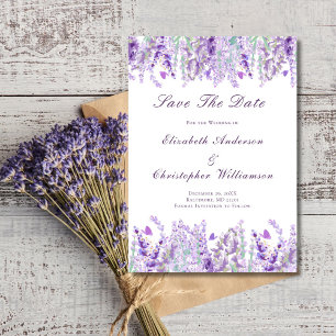 Lavender Purple Green Floral Watercolor  Elegant Save The Date