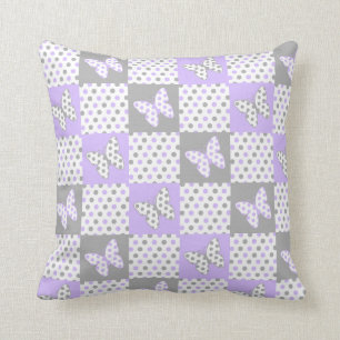 Lavender Purple Grey Butterfly Polka Dot Quilt Cushion