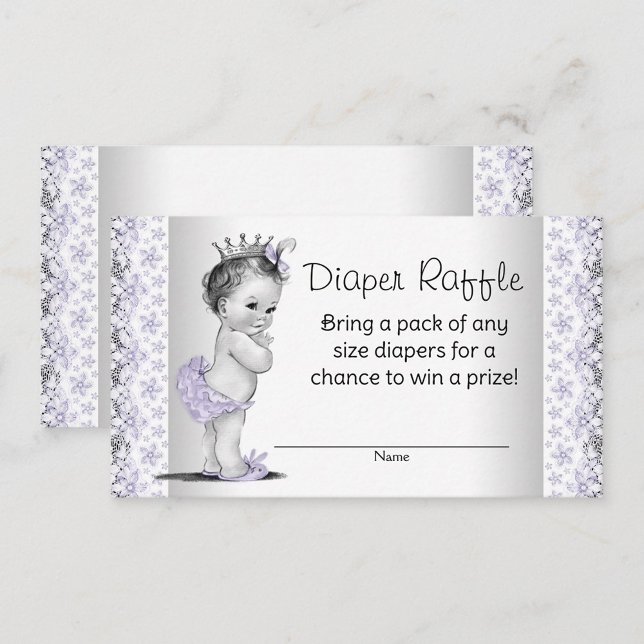 Lavender Purple Grey Diaper Raffle Ticket Enclosure Card (Add bring a book text to the blank backside, making it a two for the price of one!)