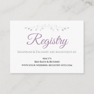Lavender Purple & Grey Elegant Wedding Registry Enclosure Card