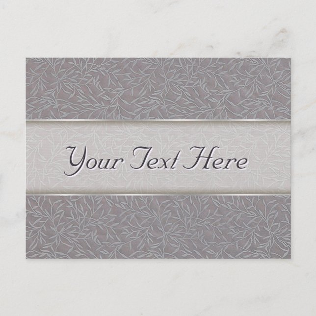 Lavender Purple Grey Embossed Leaf Vines Brocade Postcard (Front)