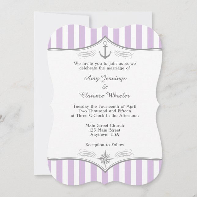 Lavender Purple Grey Nautical Wedding Invitation (Front)