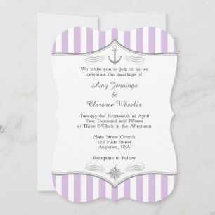 Lavender Purple Grey Nautical Wedding Invitation
