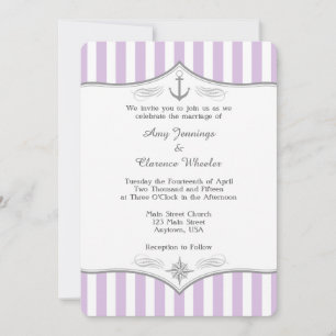 Lavender Purple Grey Nautical Wedding Invitation