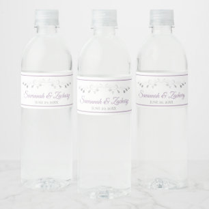 Lavender Purple & Grey Wedding Water Bottle Labels