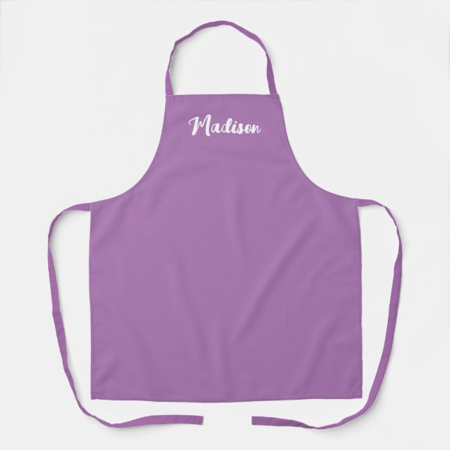 Lavender Purple Hand Lettered Script Monogram Name Apron (Front)