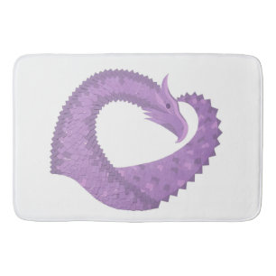 Lavender purple heart dragon on white bath mat