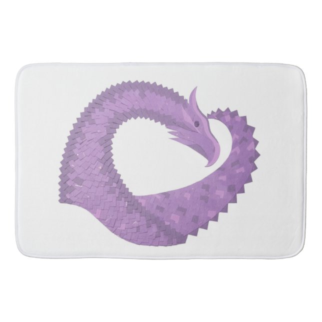 Lavender purple heart dragon on white bath mat (Front)