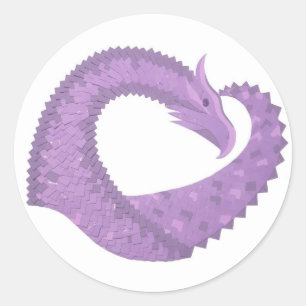 Lavender purple heart dragon on white classic round sticker