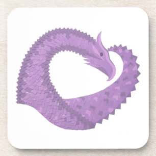 Lavender purple heart dragon on white coaster