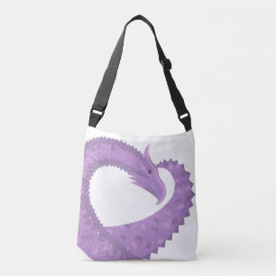Lavender purple heart dragon on white crossbody bag