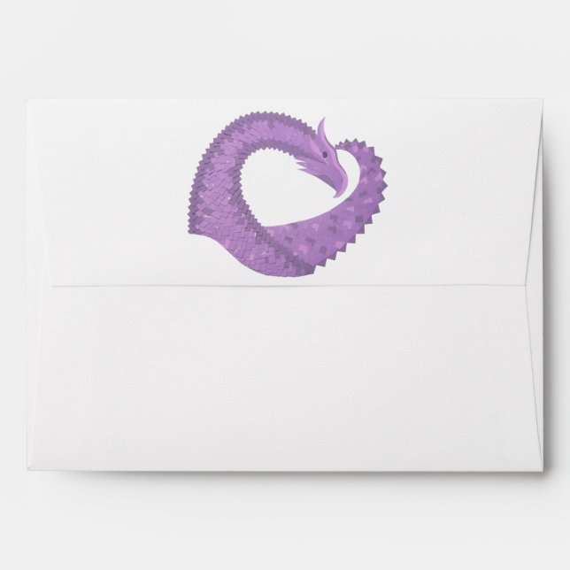 Lavender purple heart dragon on white envelope (Back (Top Flap))