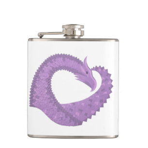 Lavender purple heart dragon on white hip flask