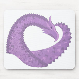 Lavender purple heart dragon on white mouse mat