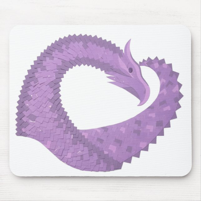 Lavender purple heart dragon on white mouse mat (Front)