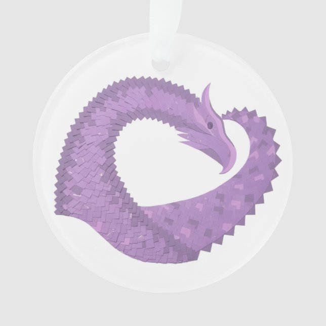 Lavender purple heart dragon on white ornament (Front)