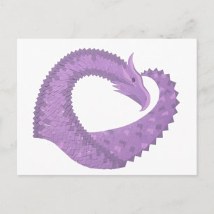 Lavender purple heart dragon on white postcard