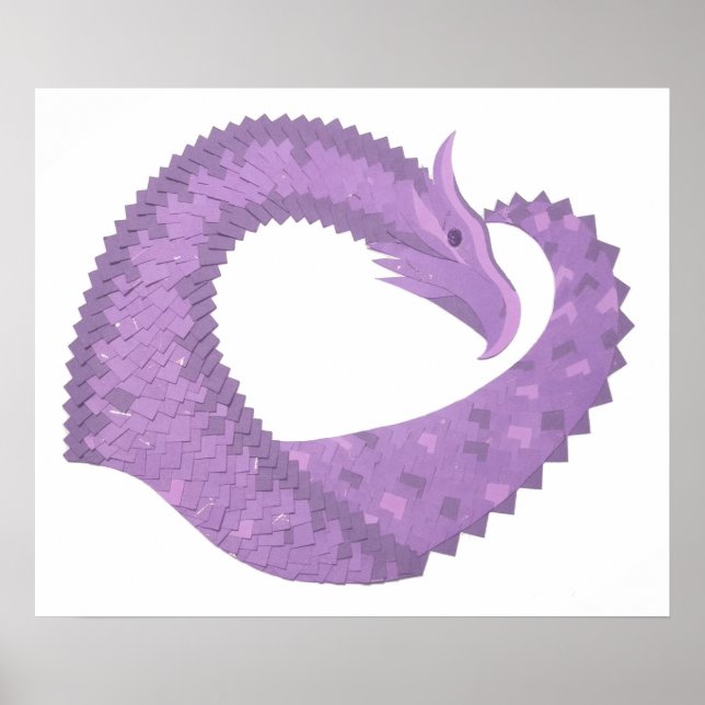 Lavender purple heart dragon on white poster (Front)