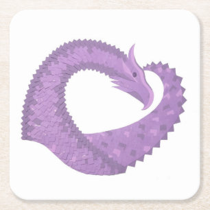 Lavender purple heart dragon on white square paper coaster