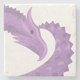 Lavender purple heart dragon on white stone coaster