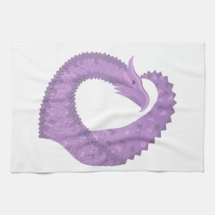 Lavender purple heart dragon on white tea towel