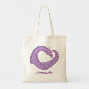 Lavender purple heart dragon on white tote bag