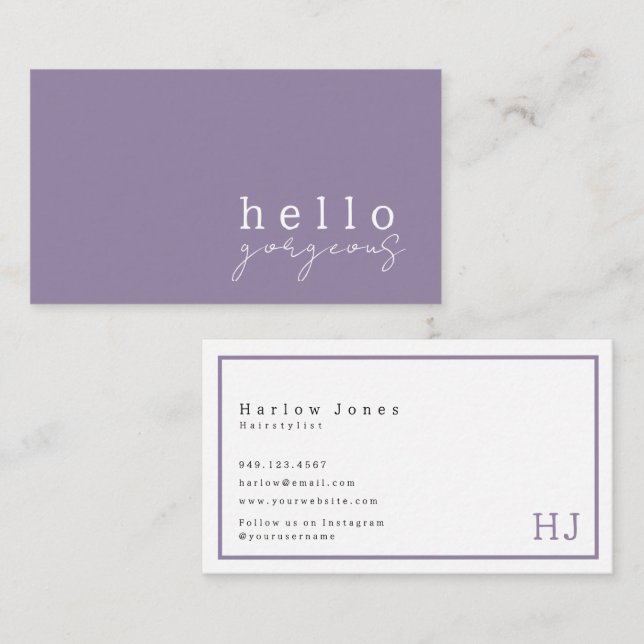 Lavender Purple Hello Gorgeous Beauty Minimalist Business Card (Front/Back)