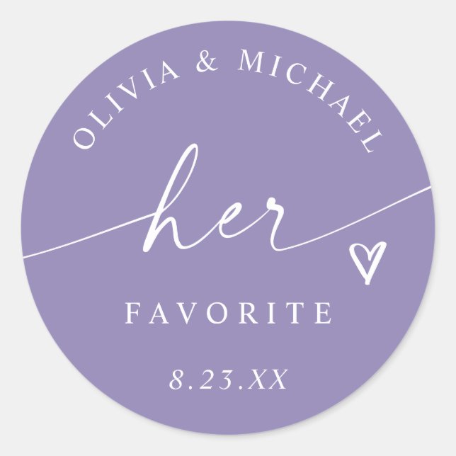 Lavender Purple Her Favorite Wedding Treat Bag Classic Round Sticker (Front)