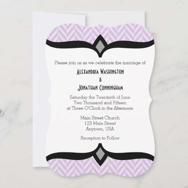 Lavender Purple Herringbone Wedding Invitation (Front)