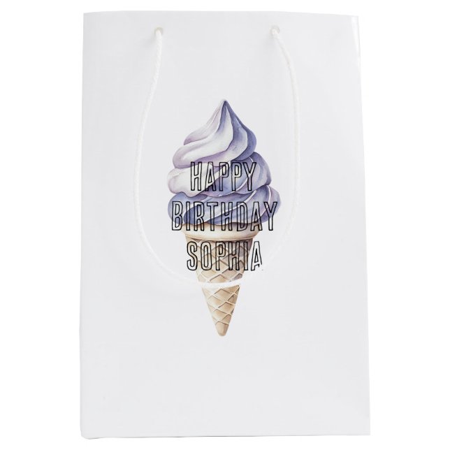 Lavender Purple Ice Cream Cones Birthday Medium Gift Bag (Front)