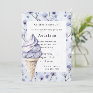 Lavender Purple Ice Cream Cones Floral Birthday Invitation