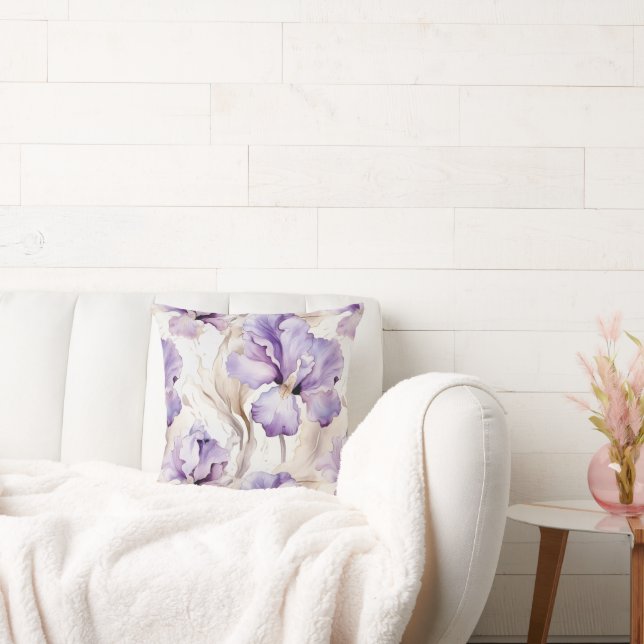 Lavender Purple Iris Flowers Cushion (Couch)