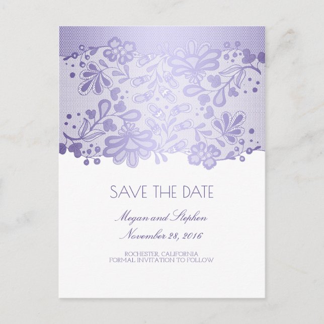 Lavender Purple Lace Elegant Save The Date Announcement Postcard (Front)