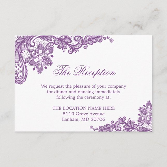Lavender Purple Lace Wedding Information Details Enclosure Card (Front)