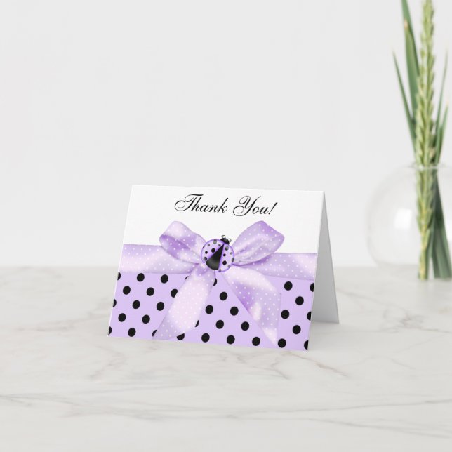 Lavender Purple Ladybug Thank You Cards (Front)