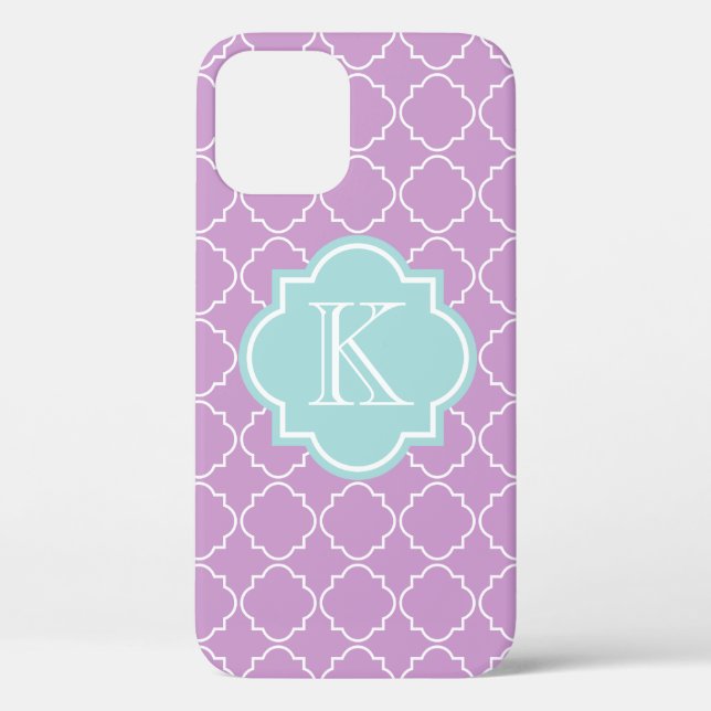 Lavender purple lattice pattern iPhone 12 cover (Back)