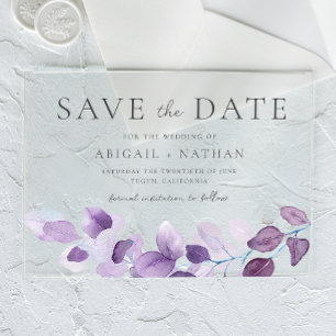 Lavender Purple Leaves Wedding Save The Date Acrylic Invitations