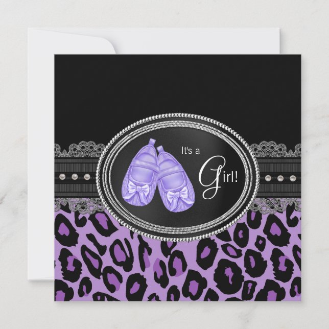 Lavender Purple Leopard Baby Girl Shower Invitation (Front)
