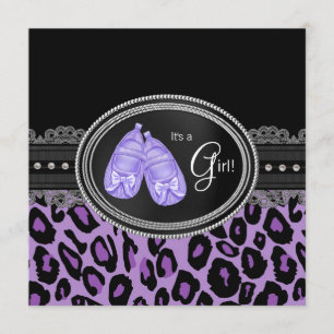 Lavender Purple Leopard Baby Girl Shower Invitation