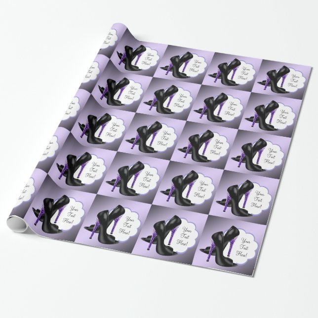 Lavender Purple Leopard High Heel Shoe Gift Wrap (Unrolled)