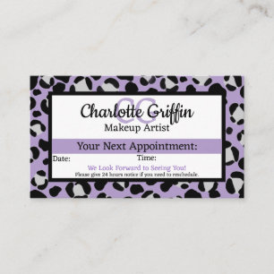 Lavender Purple Leopard Lash & Makeup Appointment Business Card