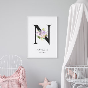 Lavender Purple Letter 'N' Nursery Name Wall Art