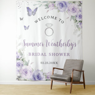 Lavender Purple Lilac Floral Bridal Shower Welcome Tapestry