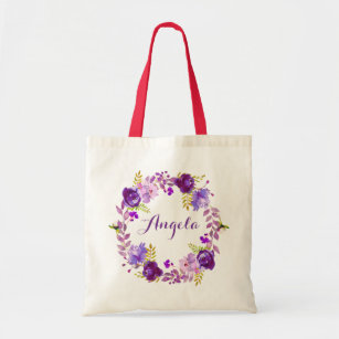 Lavender Purple Lilac Floral Wreath Bridesmaid Tote Bag