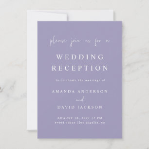 Lavender Purple Lilac Minimalist Wedding Reception Invitation