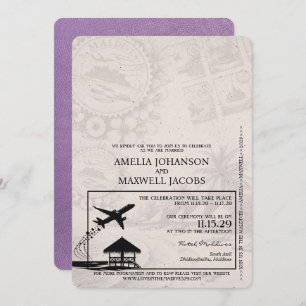Lavender Purple Maldives Passport Wedding Invitation