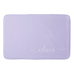 Lavender Purple Modern Script Girly Monogram Name Bath Mat