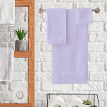 Lavender Purple Modern Script Girly Monogram Name Bath Towel Set<br><div class="desc">Lavender Purple Simple Script Monogram Name Spiral Notebook Planner. This makes the perfect sweet 16 birthday,  wedding,  bridal shower,  anniversary,  baby shower or bachelorette party gift for someone that loves glam luxury and chic styles.</div>