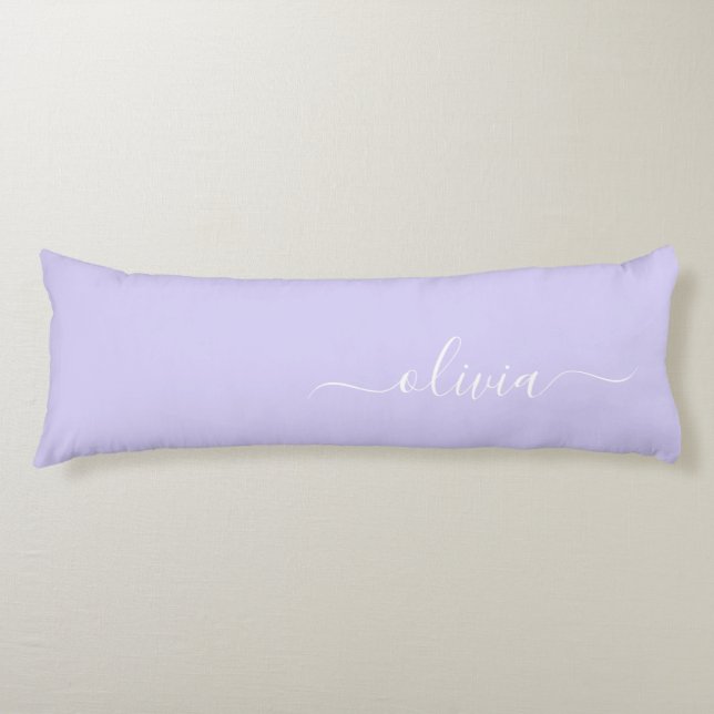 Lavender Purple Modern Script Girly Monogram Name Body Cushion (Front)